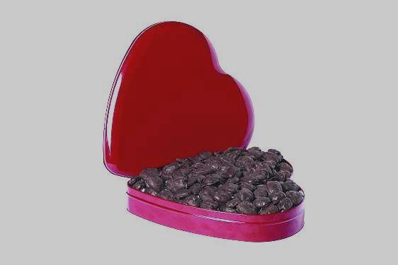 2 lb 4oz Red Heart Tin with Milk Chocolate Covered Pecans